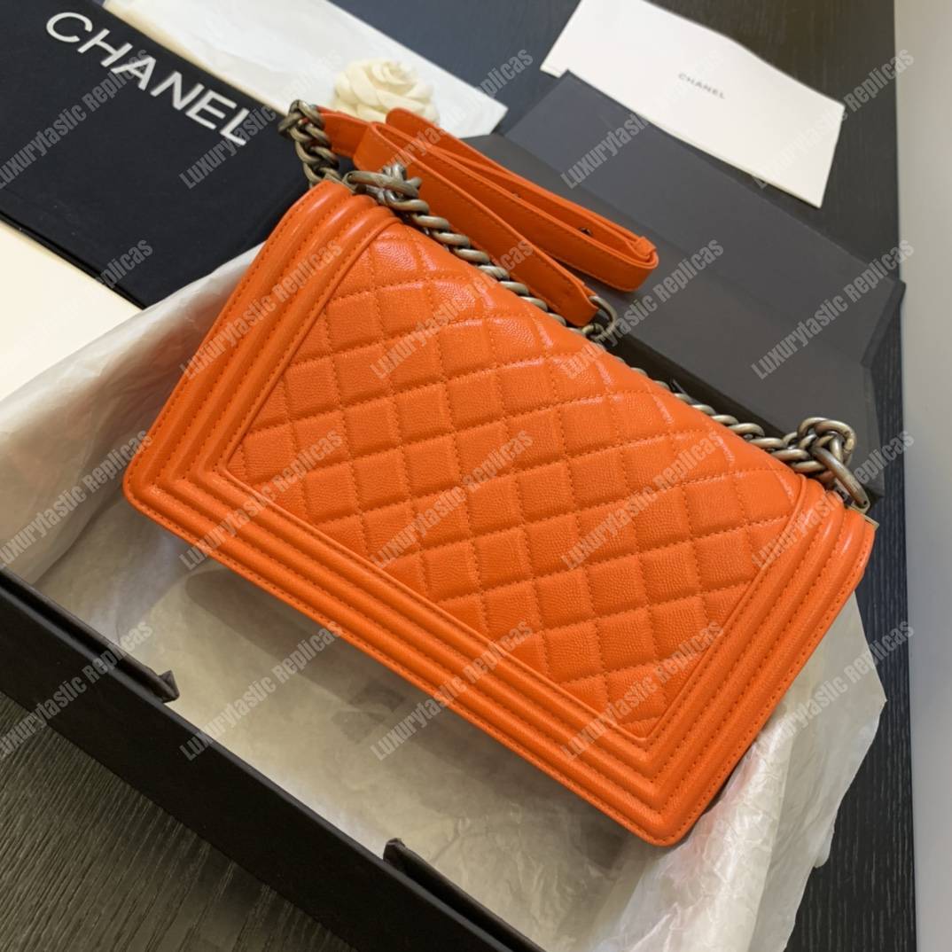 Ch*el boy medium caviar leather orange