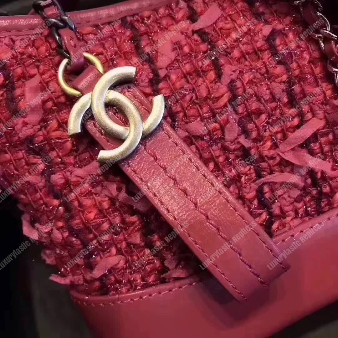 Ch*el medium tweed gabrielle hobo bag red