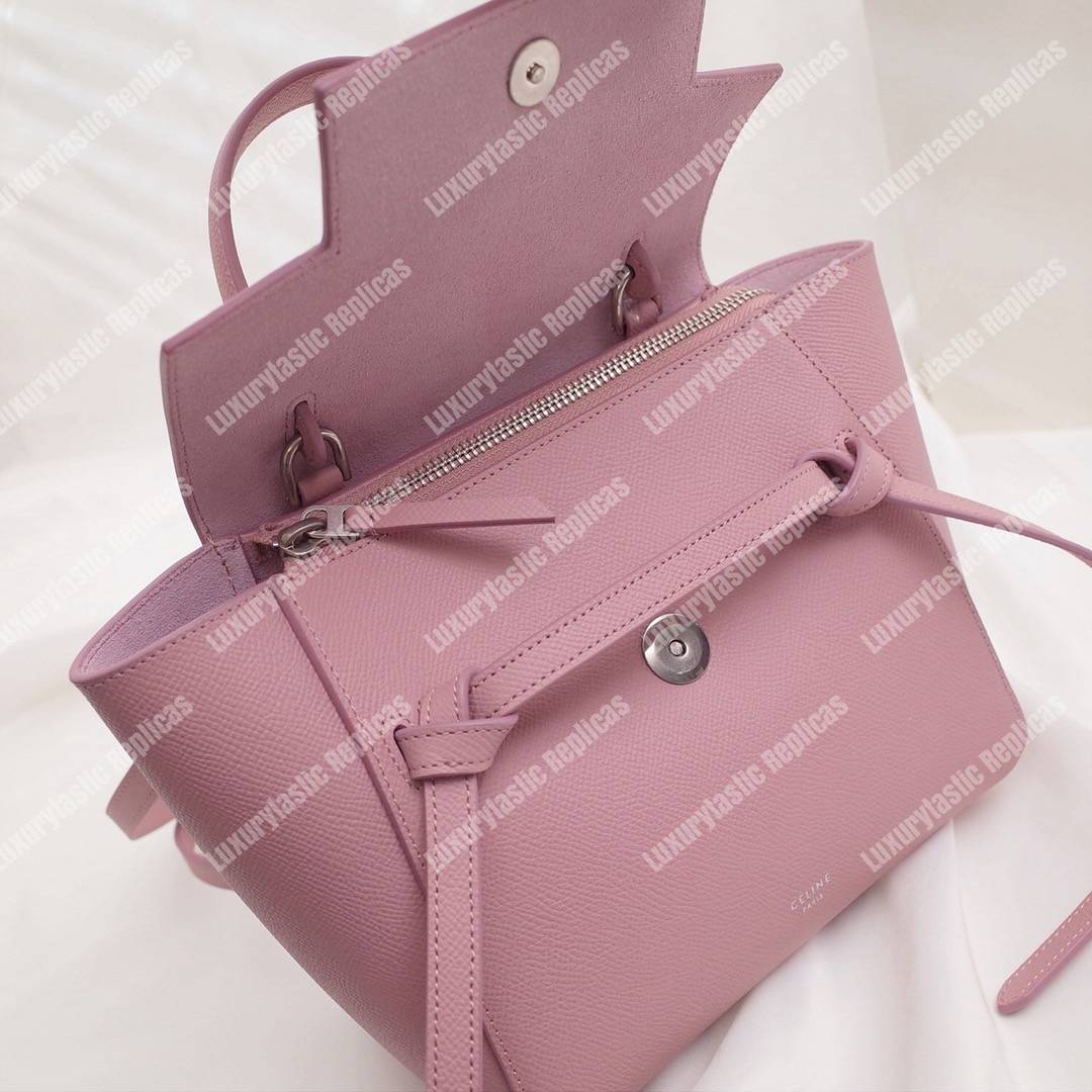 Ce**e nano belt bag in grained calfskin vintage pink