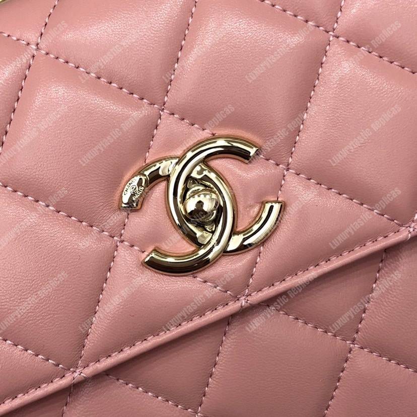 Ch*el small flap bag with top handle pink-gold