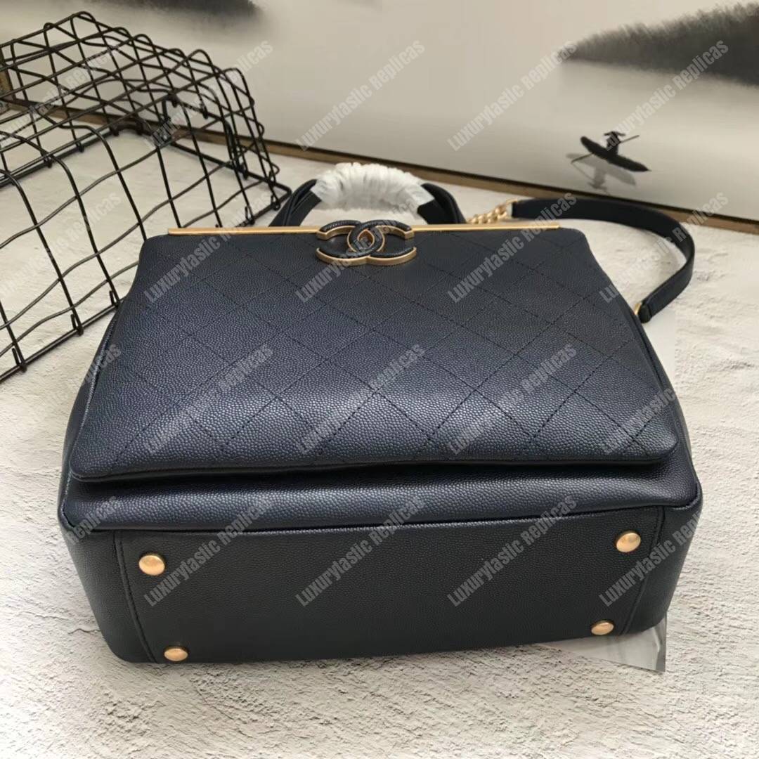 Ch*el large shopping bag navy blue
