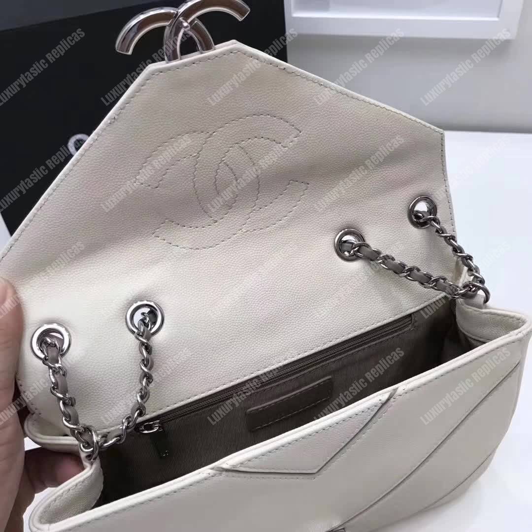 Ch*el medium flap bag white