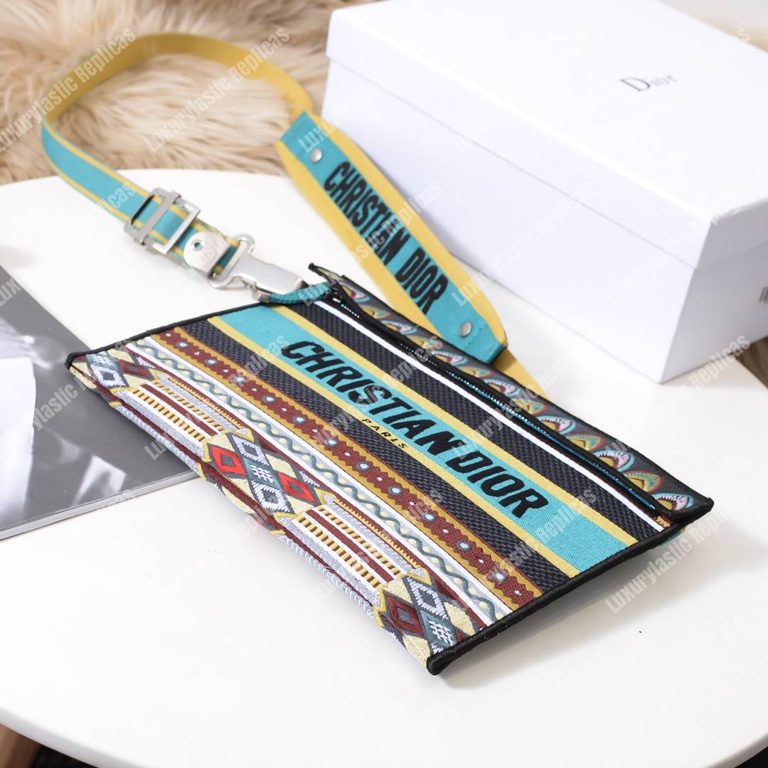 D*or multicolored embroidered canvas clutch