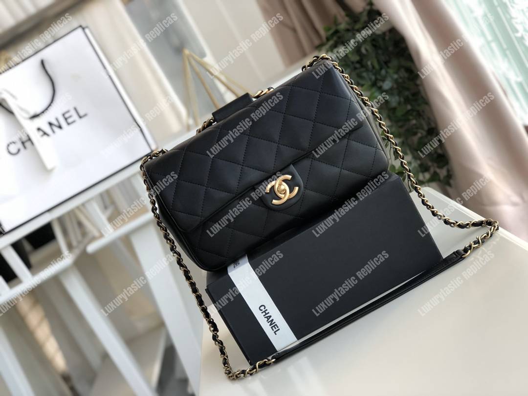 Ch*el lambskin flap bag black
