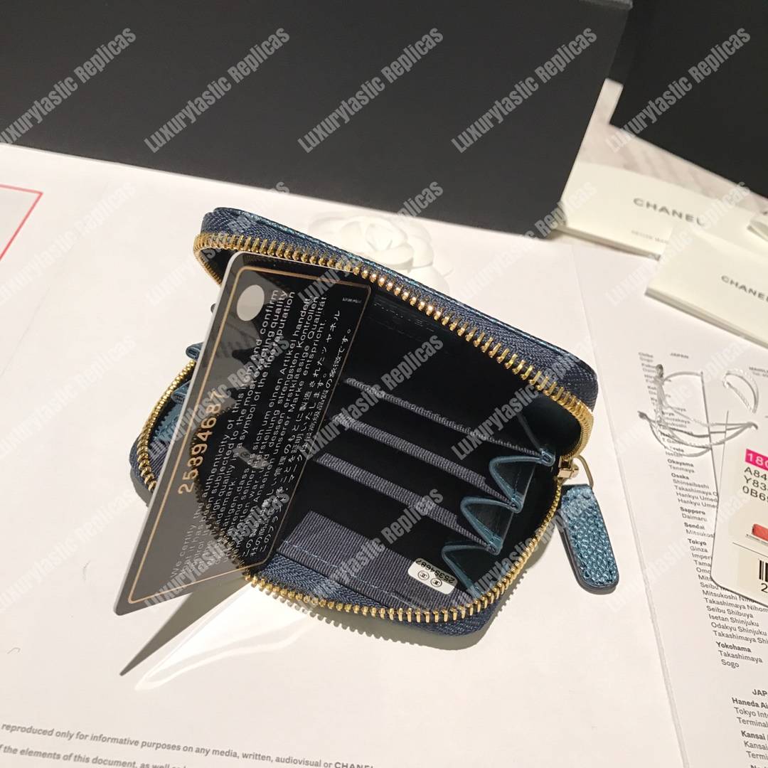 Ch*el classic zipped coin purse iridescent turquoise