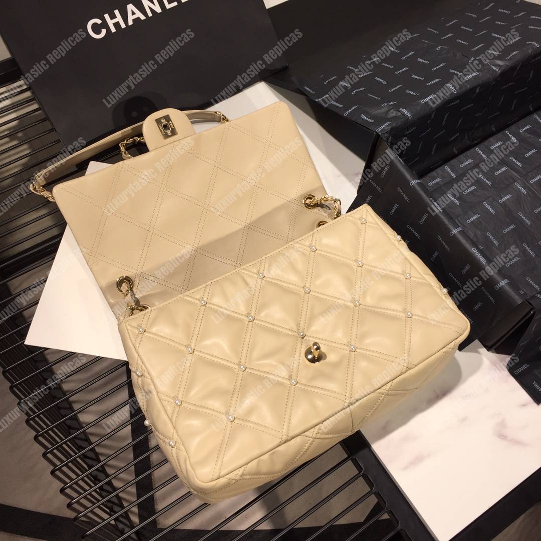 Ch*el flap bag iimitation pearls beige