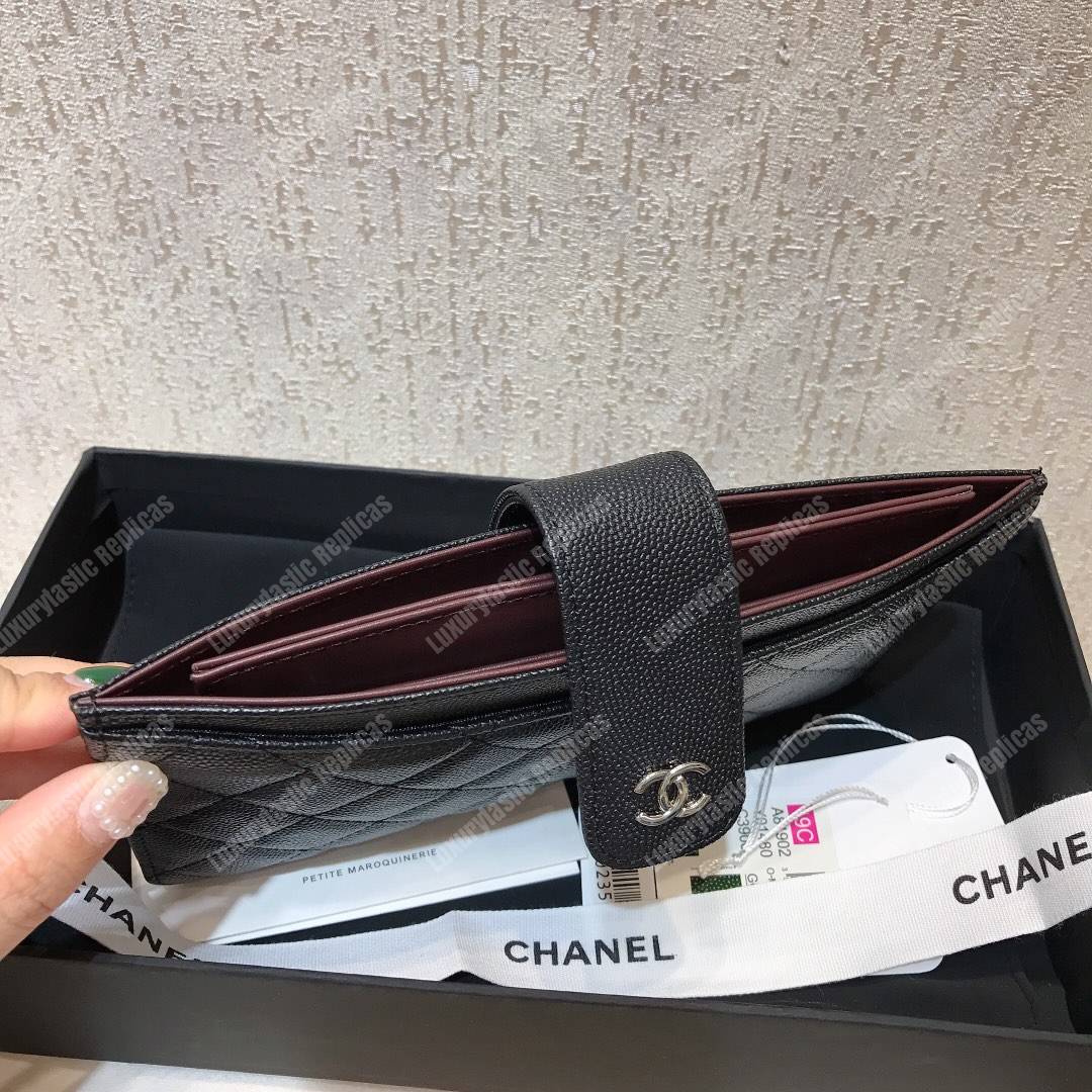 Ch*el classic pouch caviar leather silver tone black