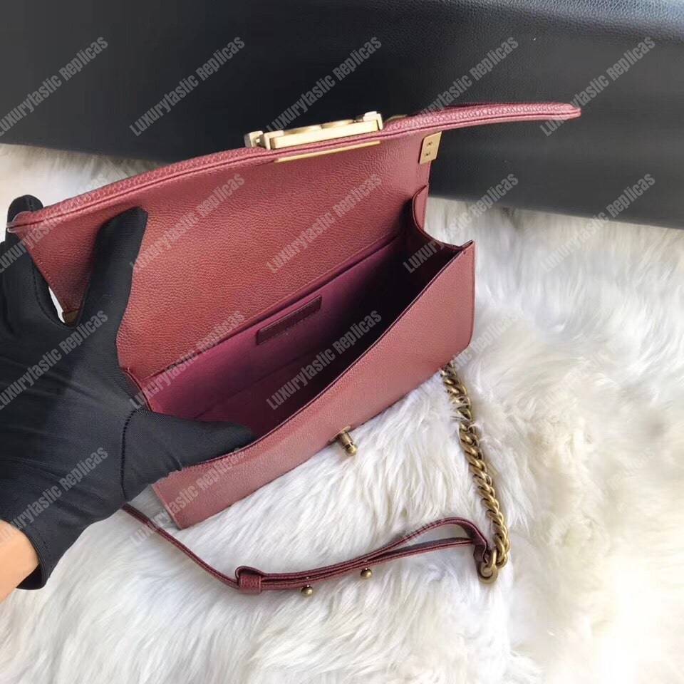 Ch*el boy medium handbag burgundy