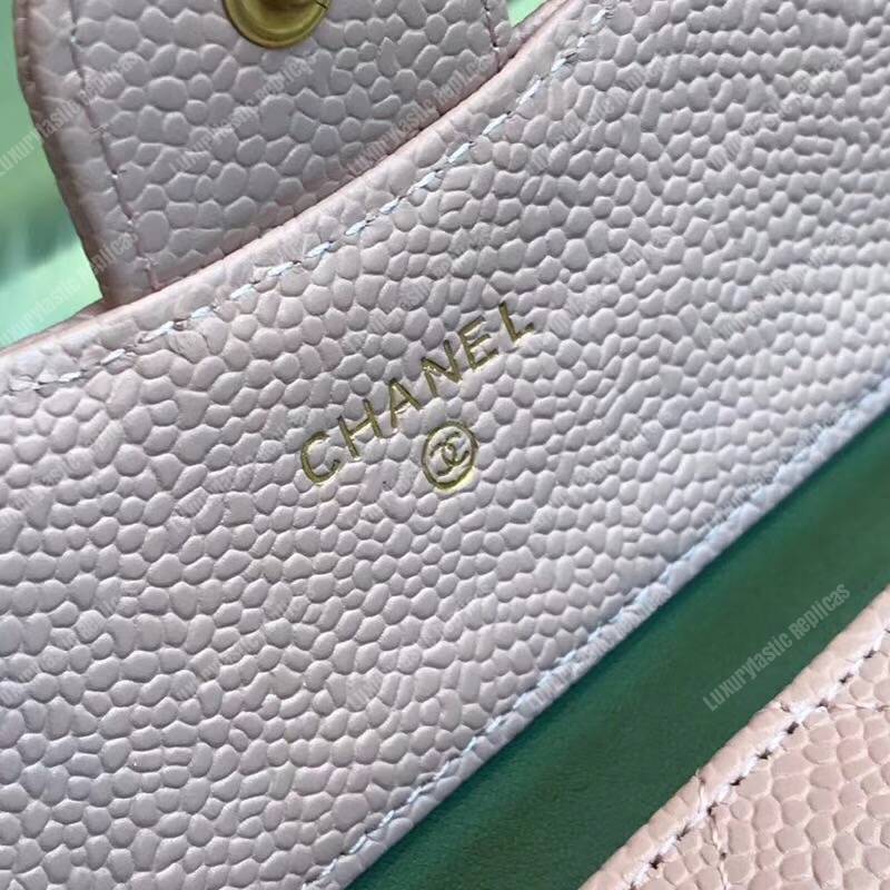 Ch*el classic small flap wallet pink khaki interior