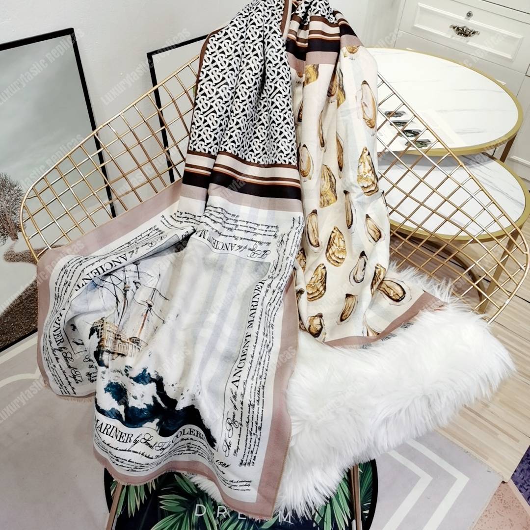 B**rry oyster, black monogram and mariner print silk scarf archive beige
