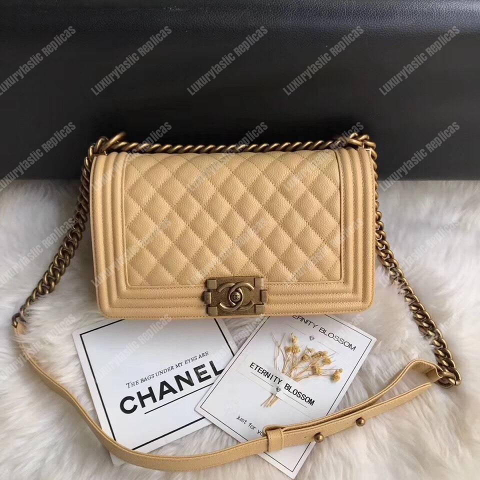 Ch*el boy medium handbag beige