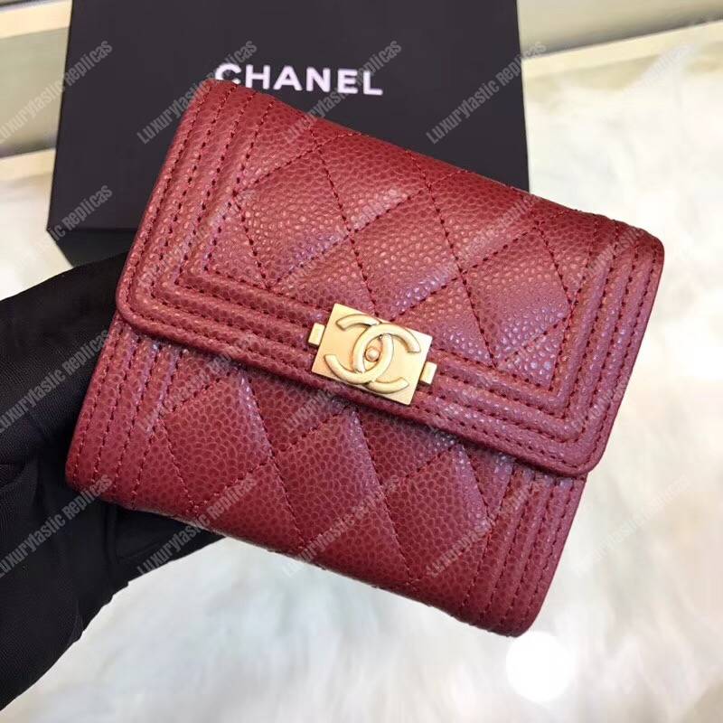 Ch*el boy small flap wallet burgundy