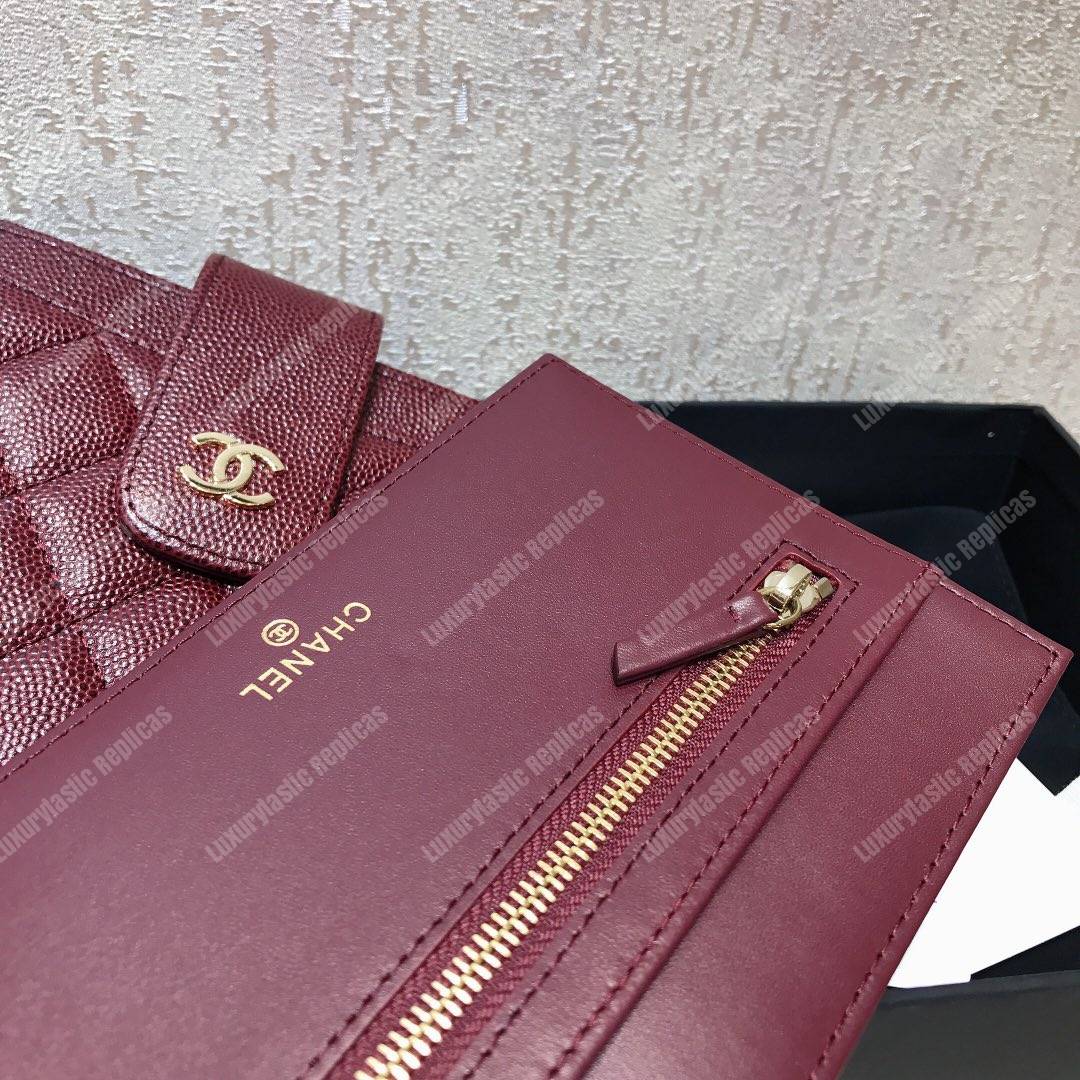 Ch*el classic pouch caviar leather burgundy