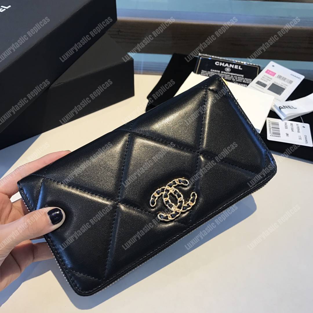 Ch*el 19 long zipped wallet sky black