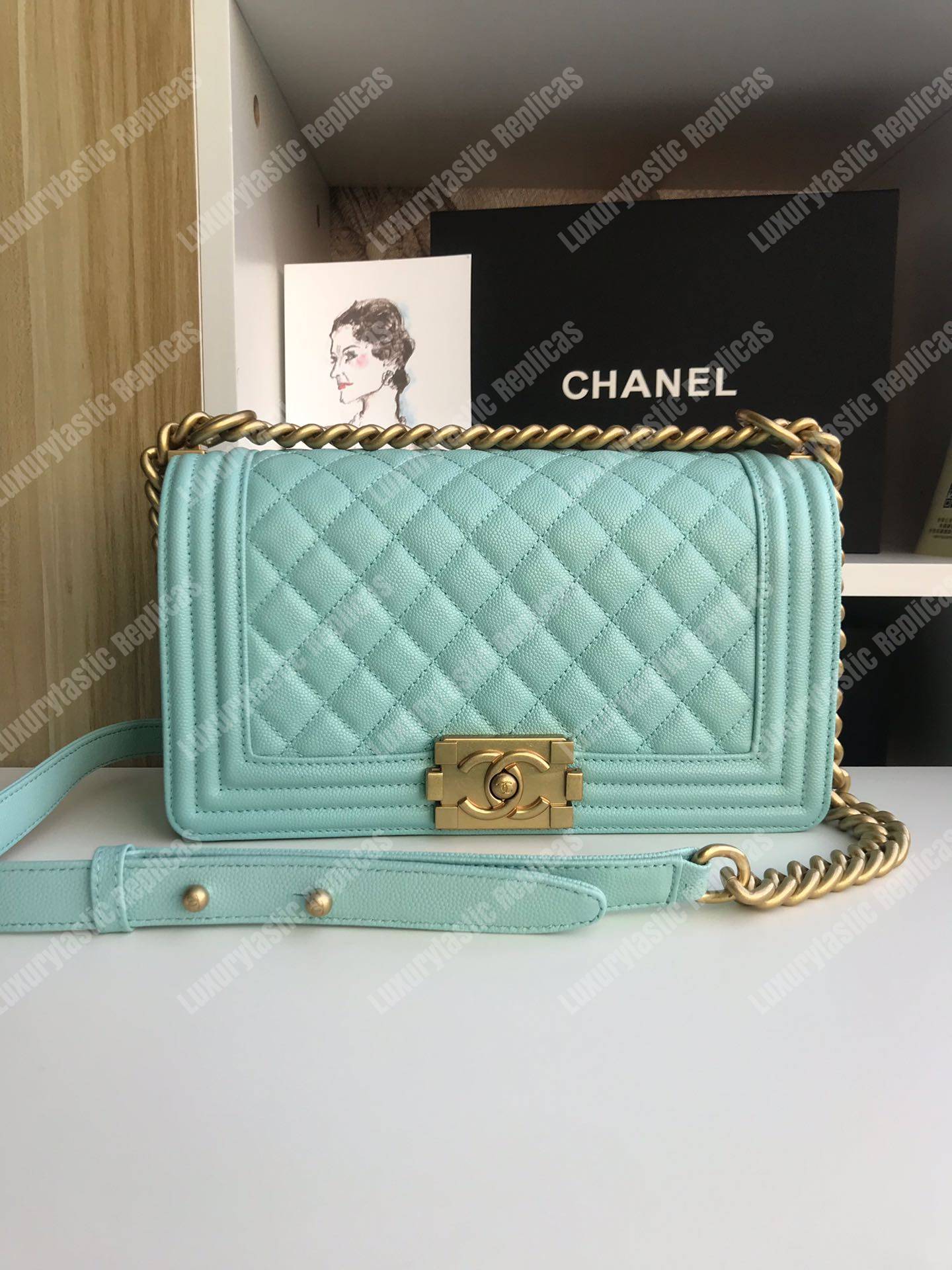 Ch*el boy medium handbag sky blue