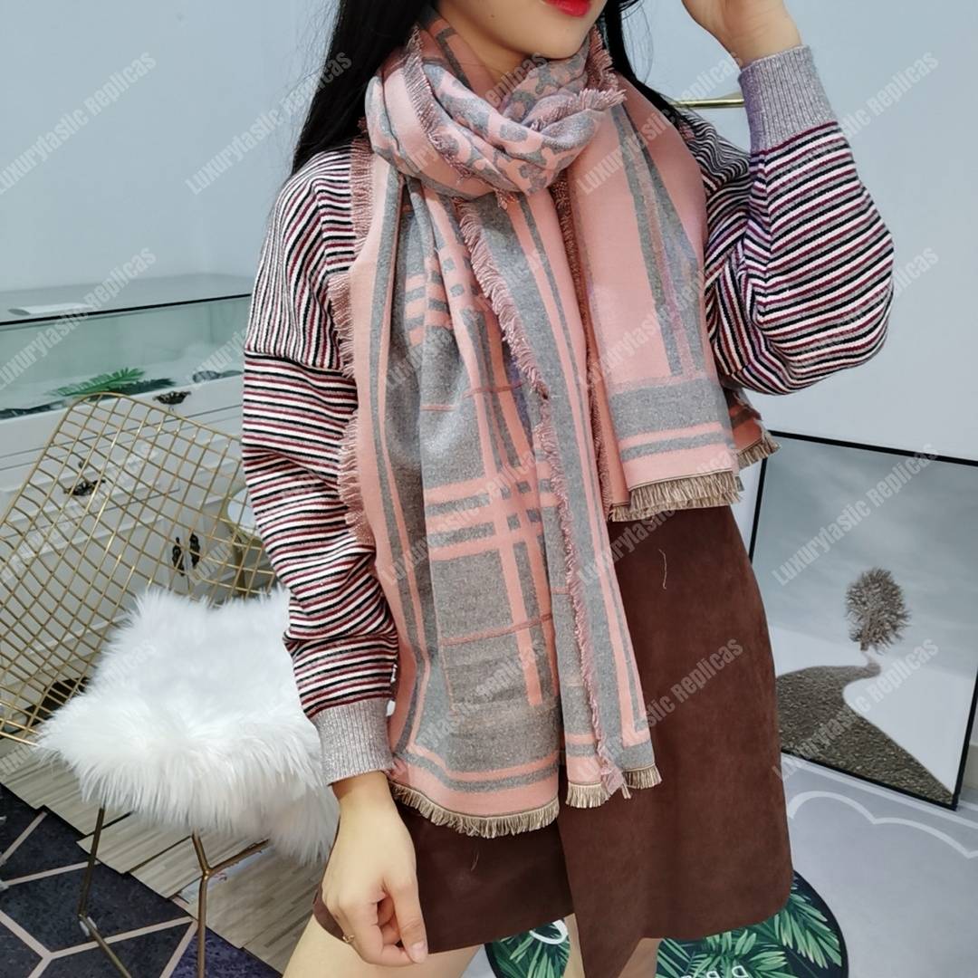 B**rry check, monogram and striped print silk scarf pink grey