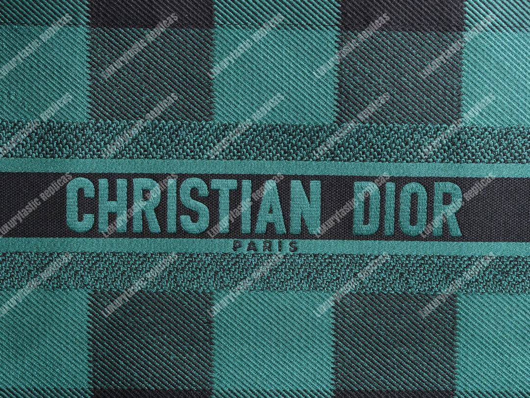 mini D*or book tote in green & black embroidered canvas