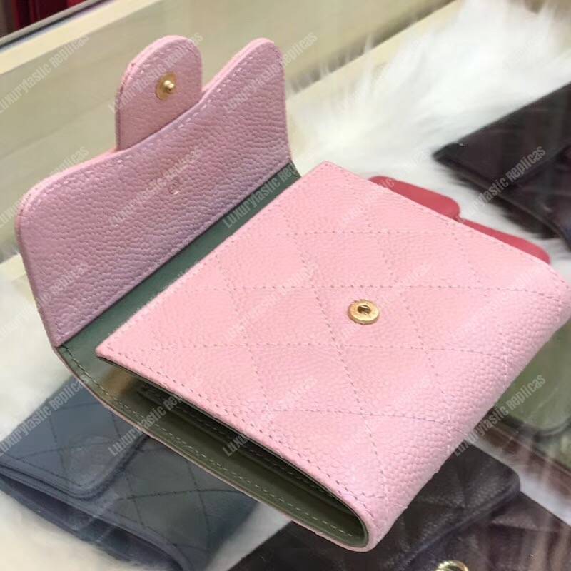 Ch*el classic small flap wallet pink khaki interior