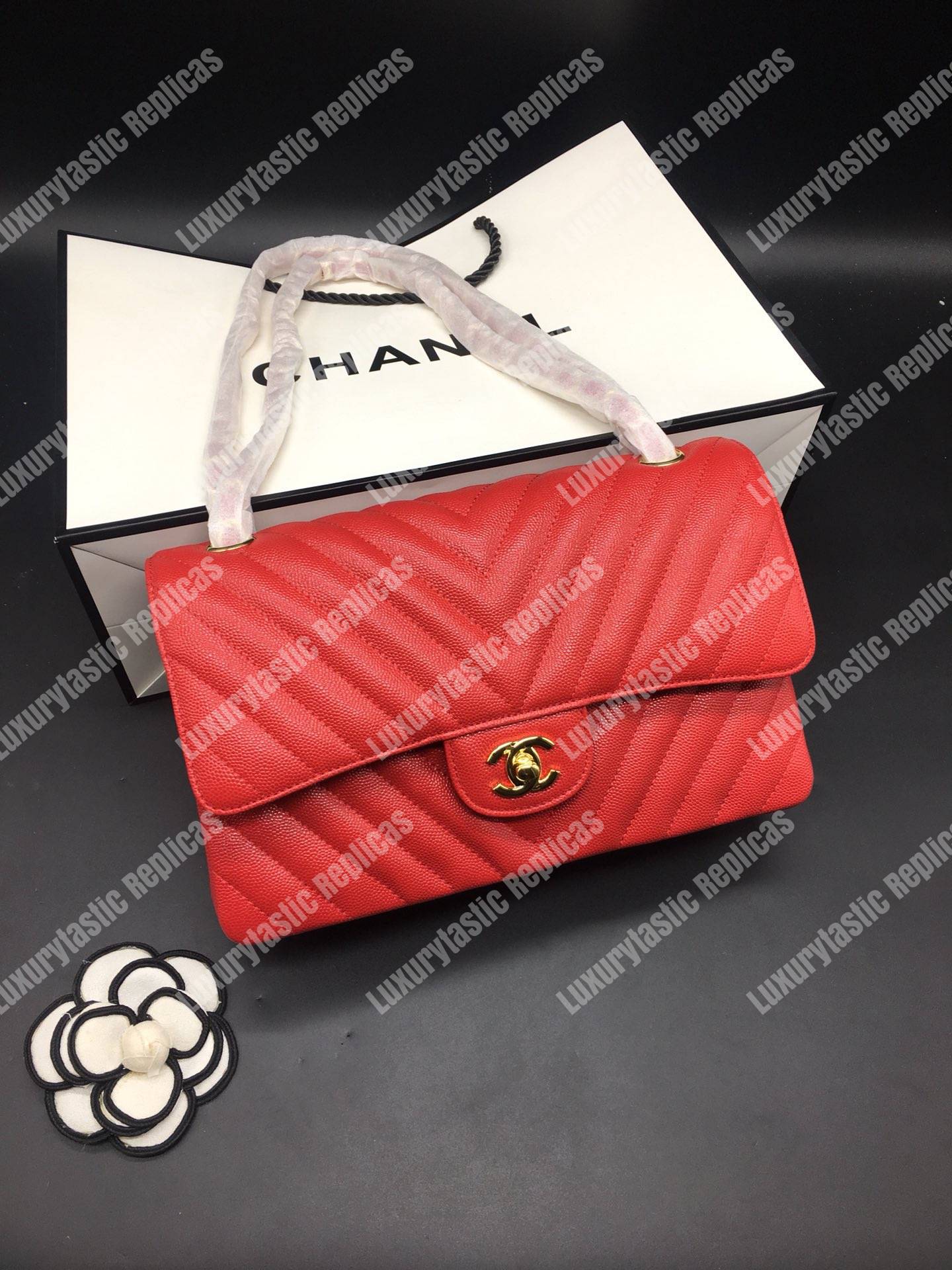 Ch*el classic medium handbag red