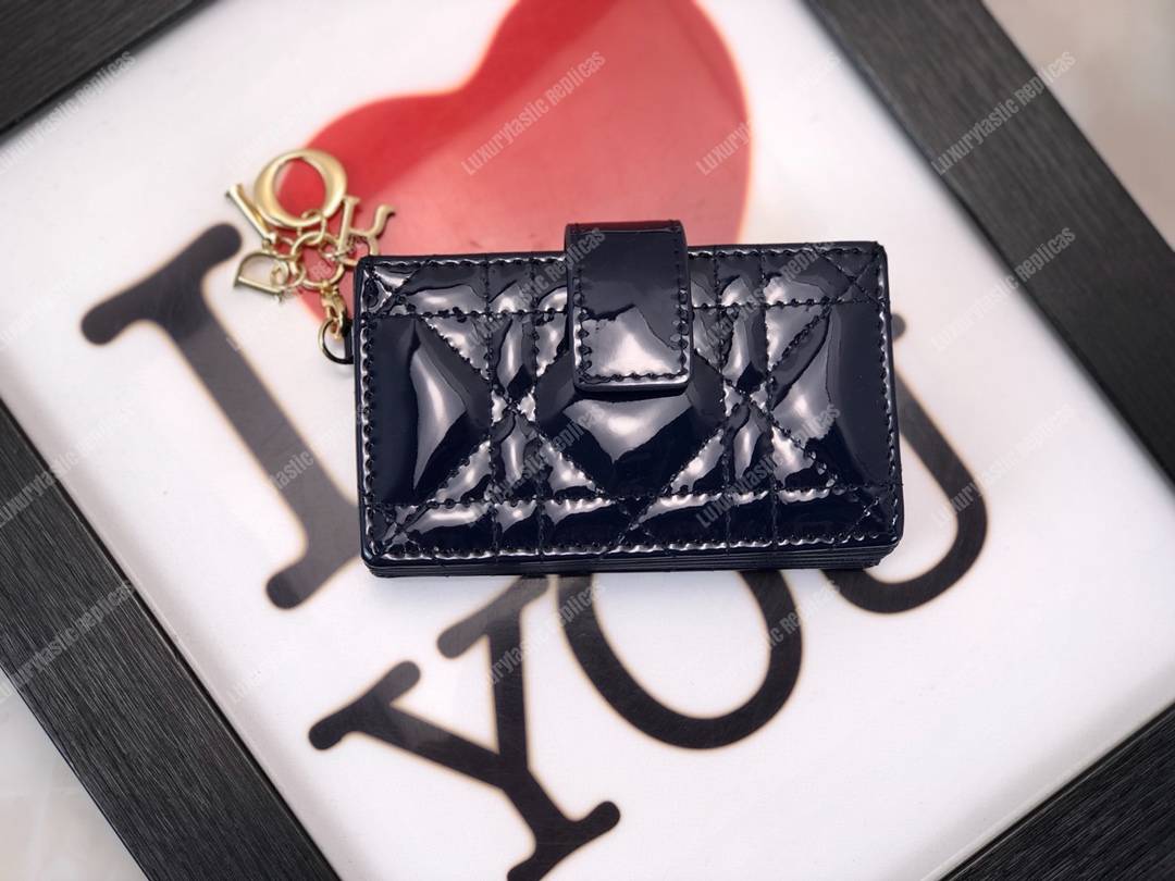lady D*or calfskin card holder indigo blue