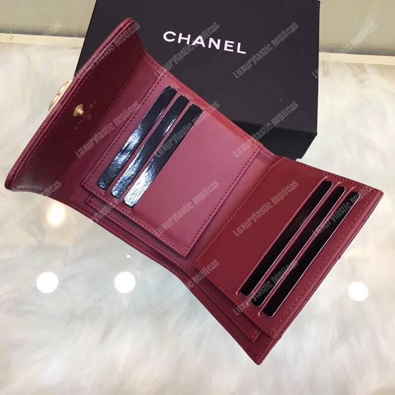 Ch*el boy small flap wallet burgundy