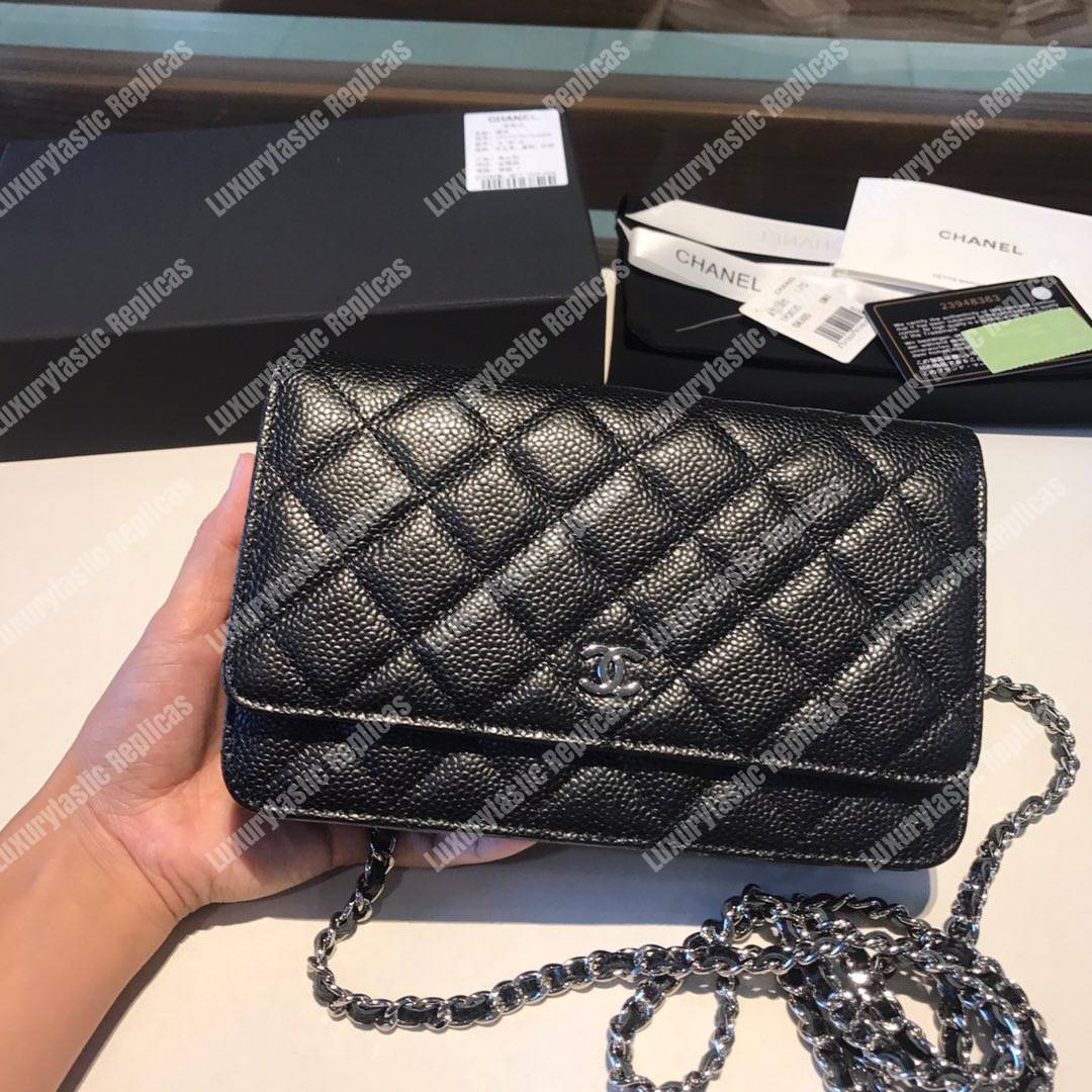 Ch*el wallet on chain – woc classic caviar silver-toned metal black