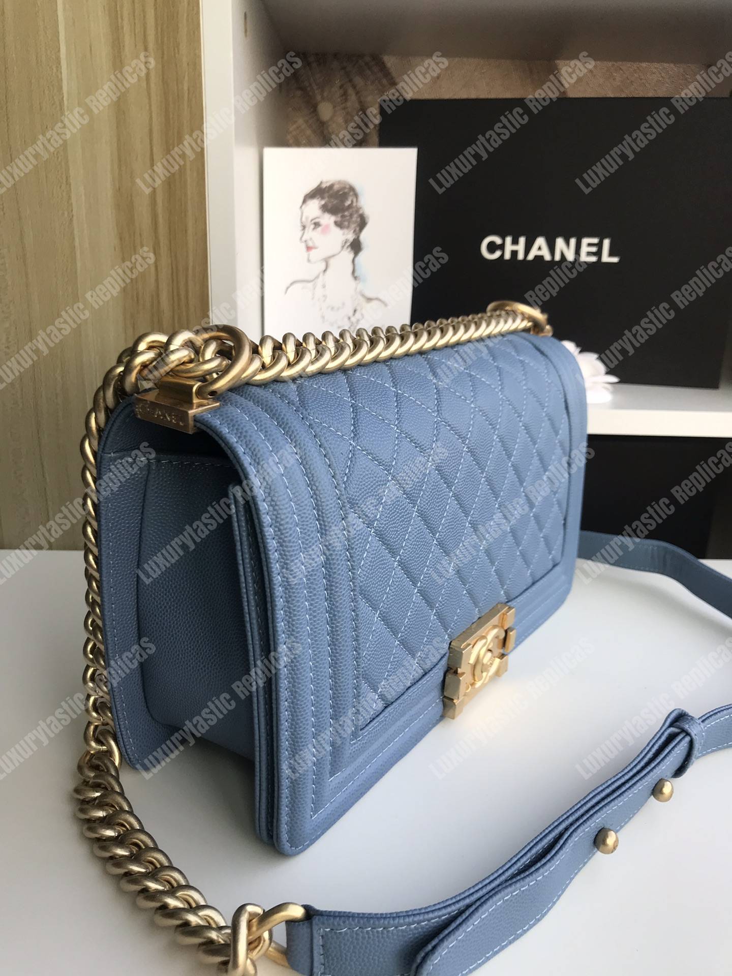 Ch*el boy medium handbag blue