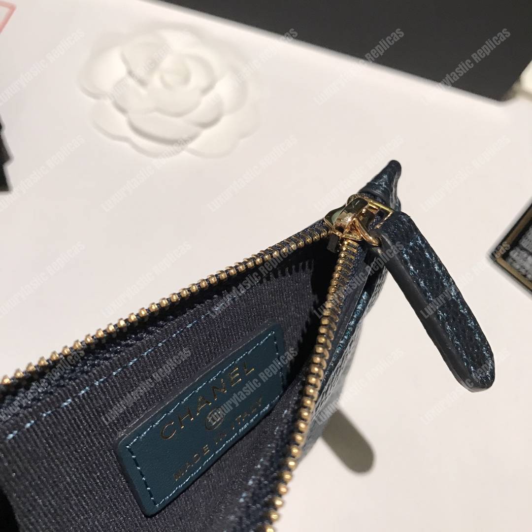 Ch*el classic card holder iridescent turquoise
