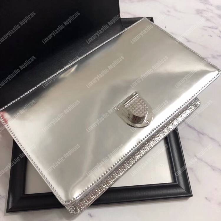 D*orama silver-toned metallic calfskin flap bag