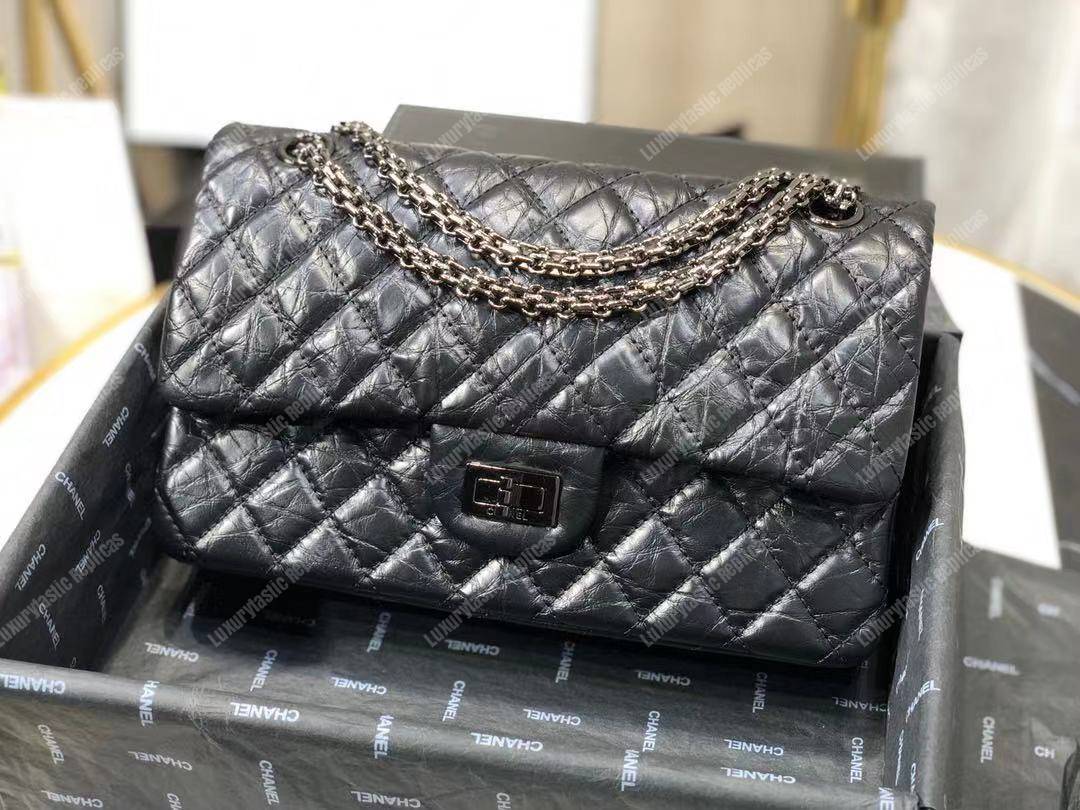 Ch*el 2.55 aged calfskin handbag black