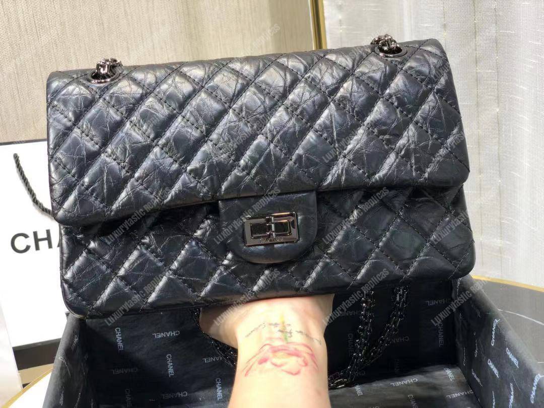 Ch*el 2.55 aged calfskin handbag black