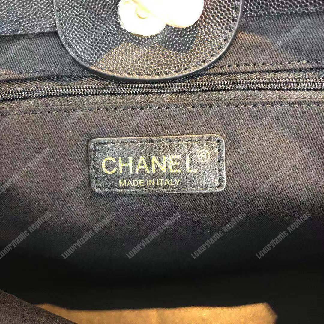 Ch*el studded calfskin small deauville tote bag gold-tone