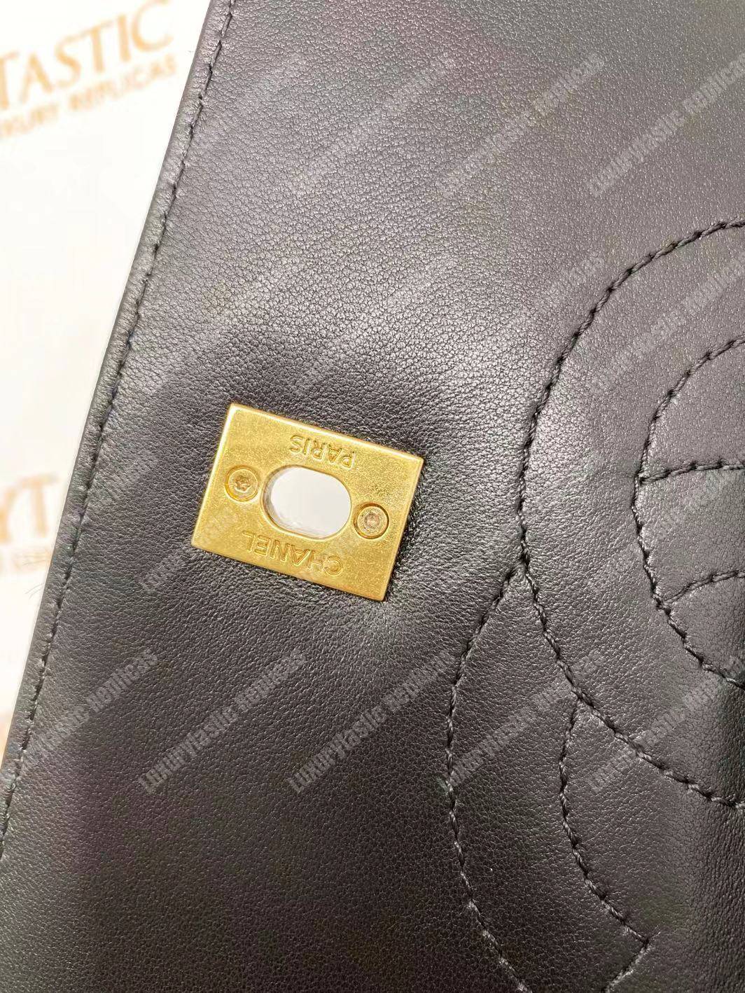 Ch*el small flap bag with top handle black-gold