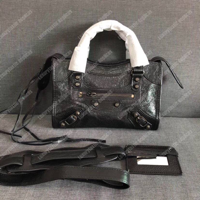 Ba*len*cia*ga classic silver mini city bag black