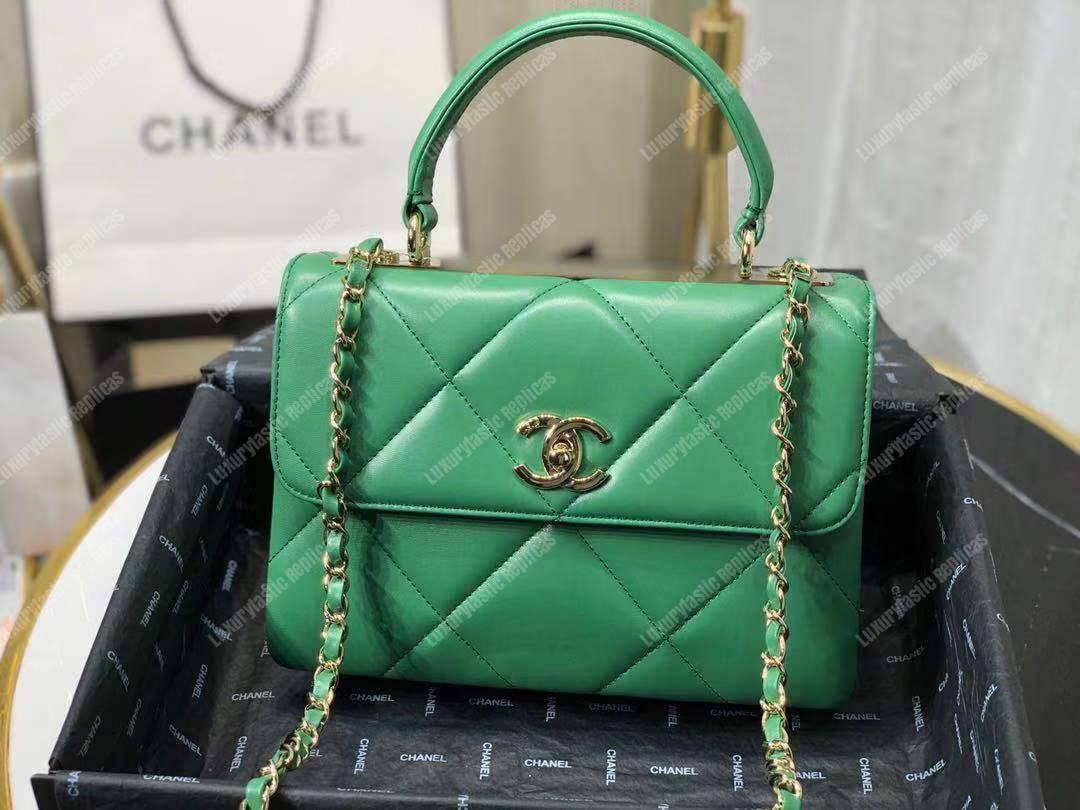 Ch*el small flap bag with top handle green