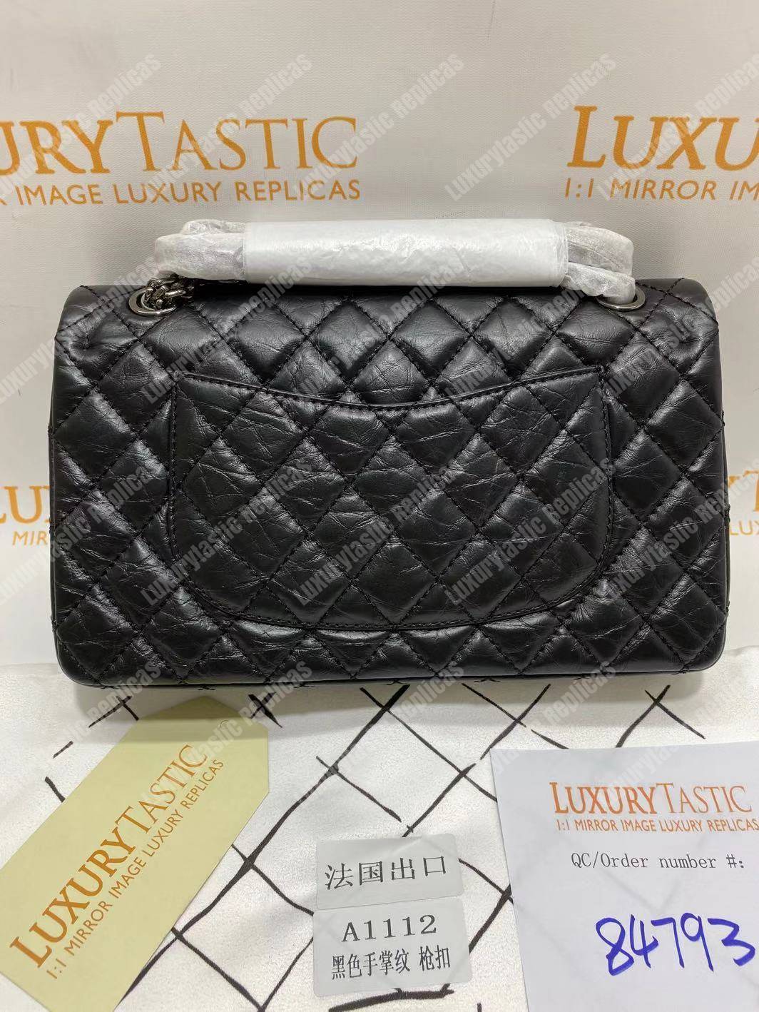 Ch*el 2.55 aged calfskin handbag black