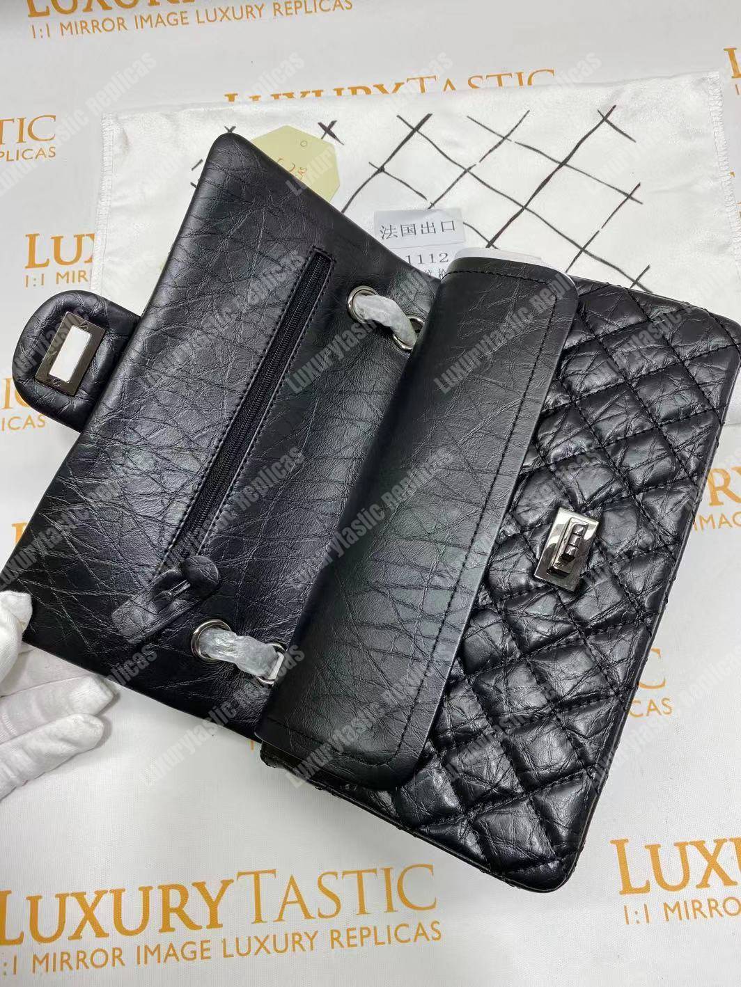 Ch*el 2.55 aged calfskin handbag black