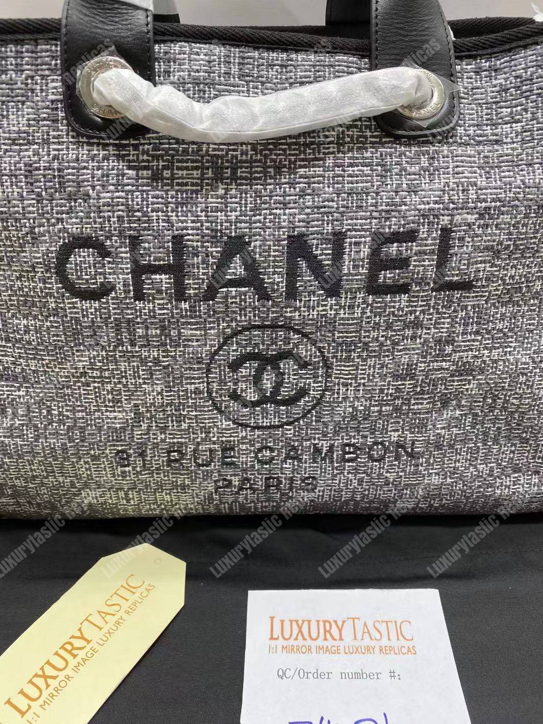 Ch*el deauville fabric tote dark gray