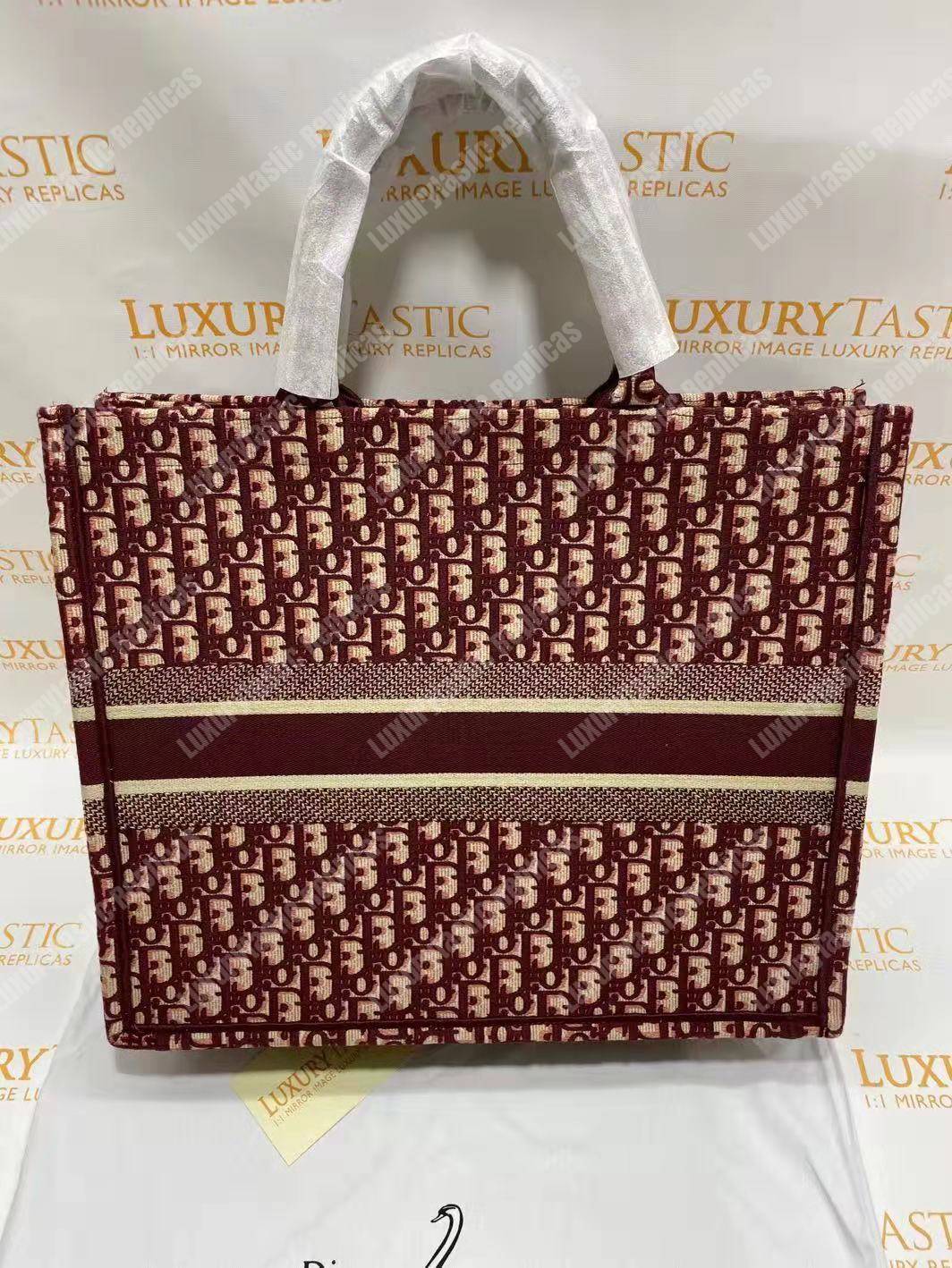 D*or book tote bag in embroidered canvas burgundy D*or oblique