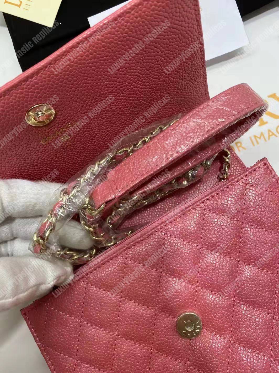 Ch*el boy square clutch with chain – cwc grained calfskin pink