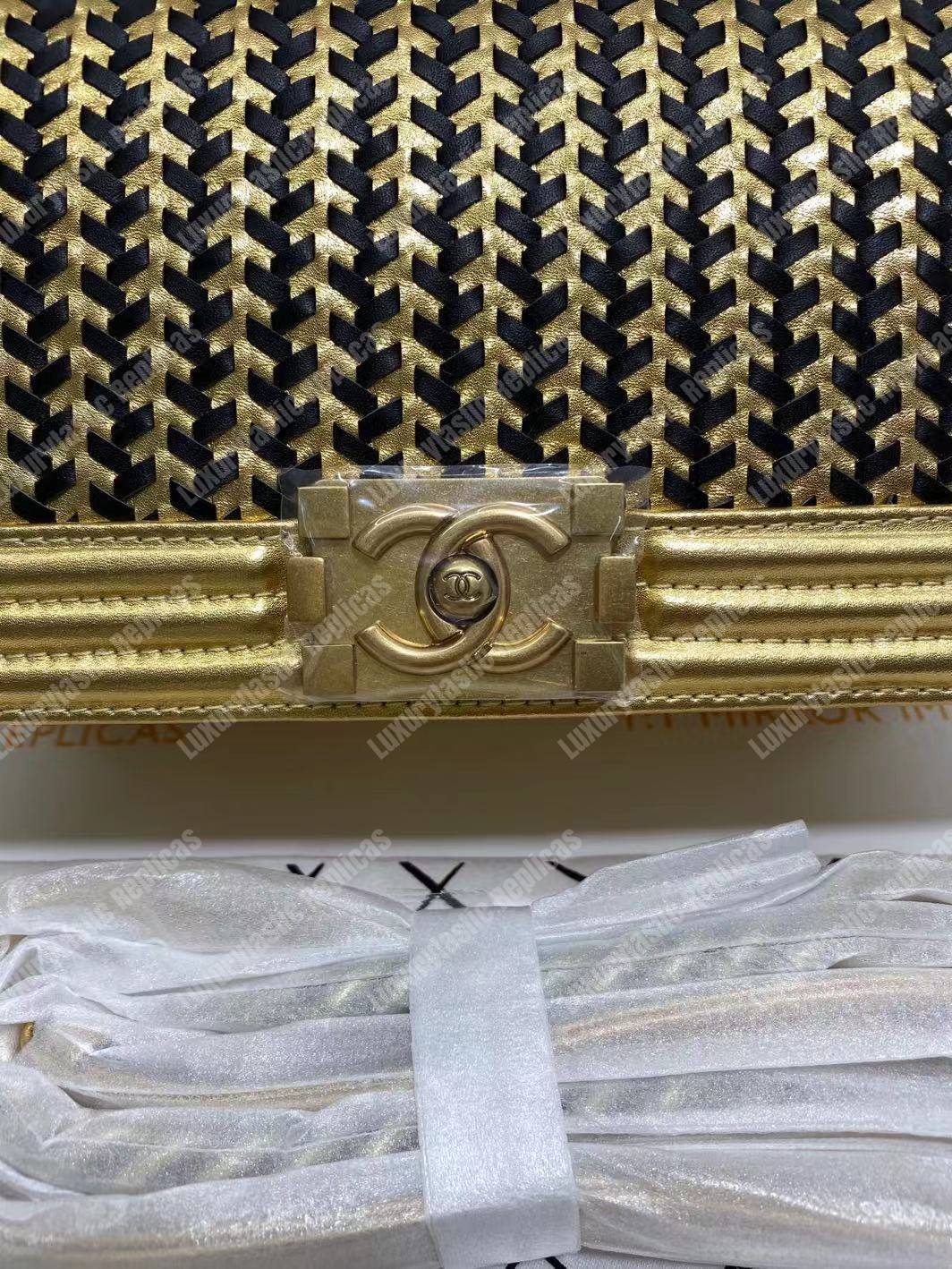 Ch*el boy medium handbag gold & black