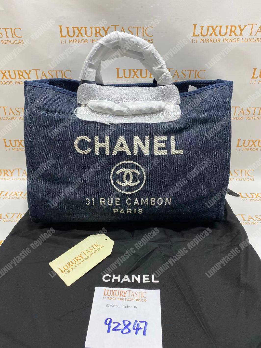 Ch*el deauville fabric tote blue/white
