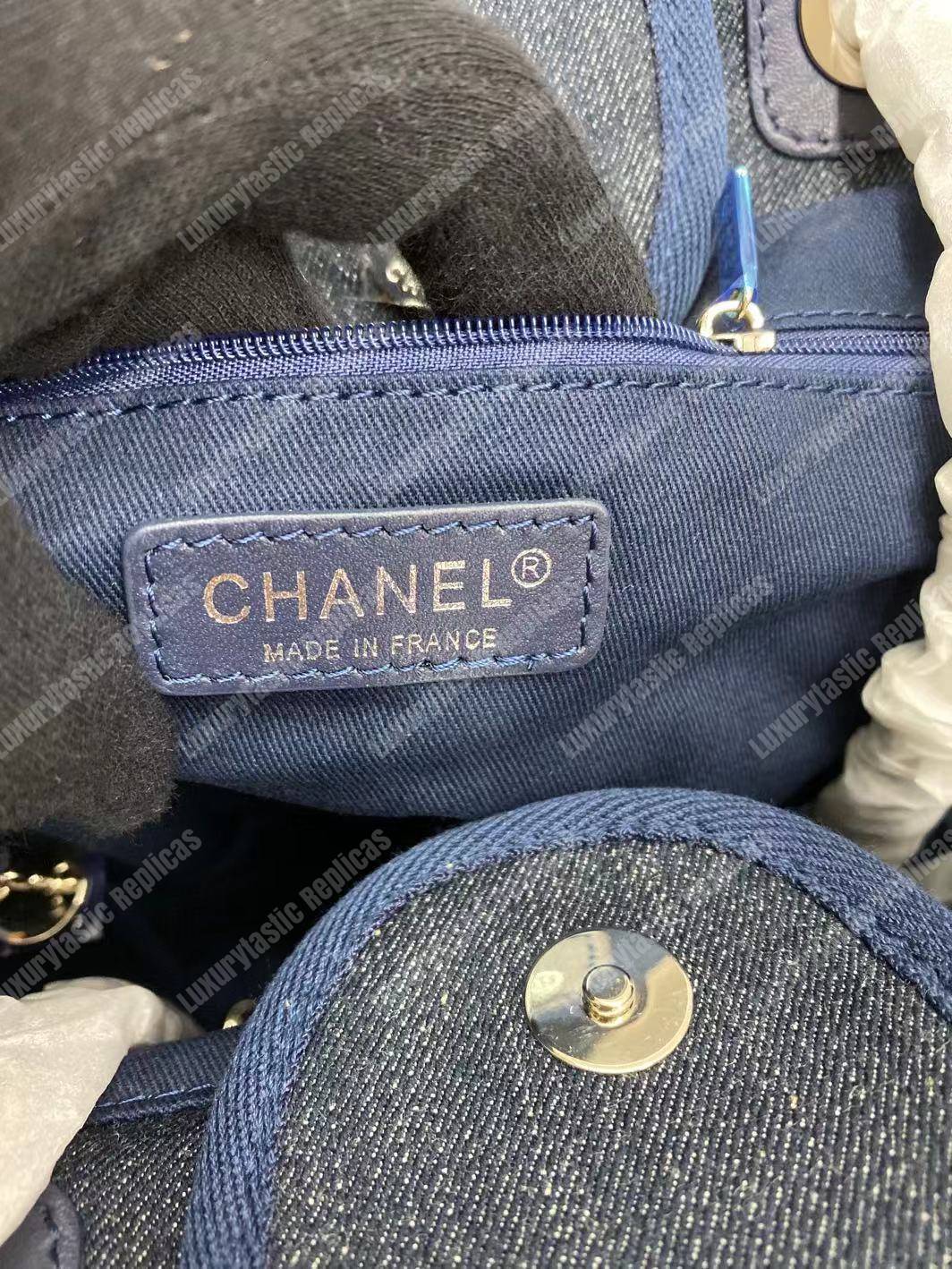 Ch*el deauville fabric tote blue/white