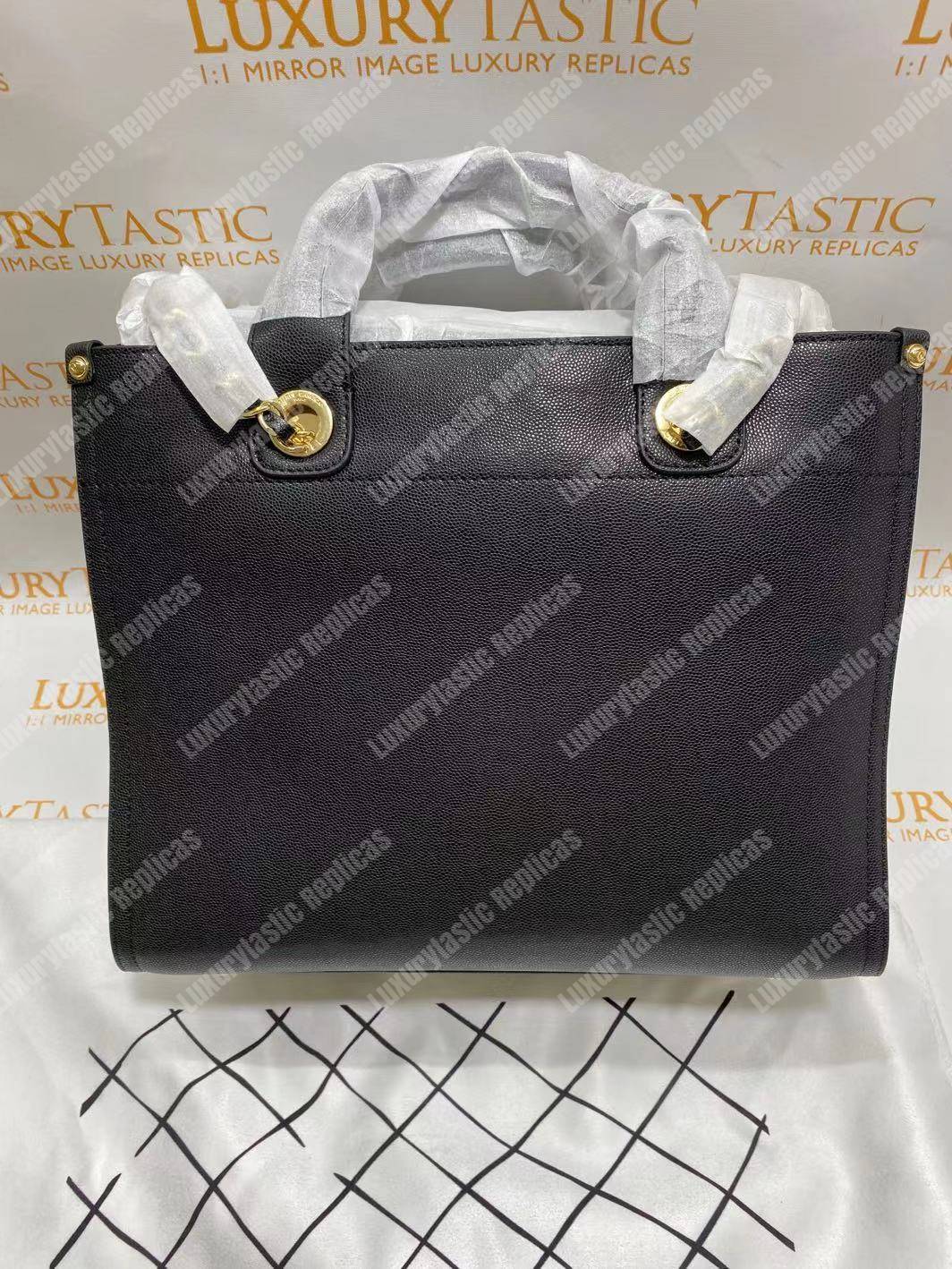 Ch*el studded calfskin small deauville tote bag gold-tone
