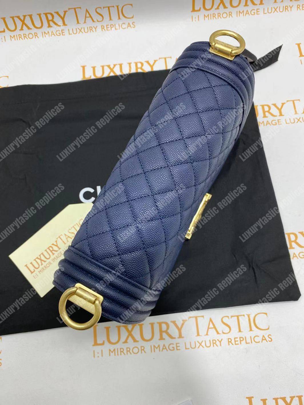Ch*el boy medium handbag navy blue