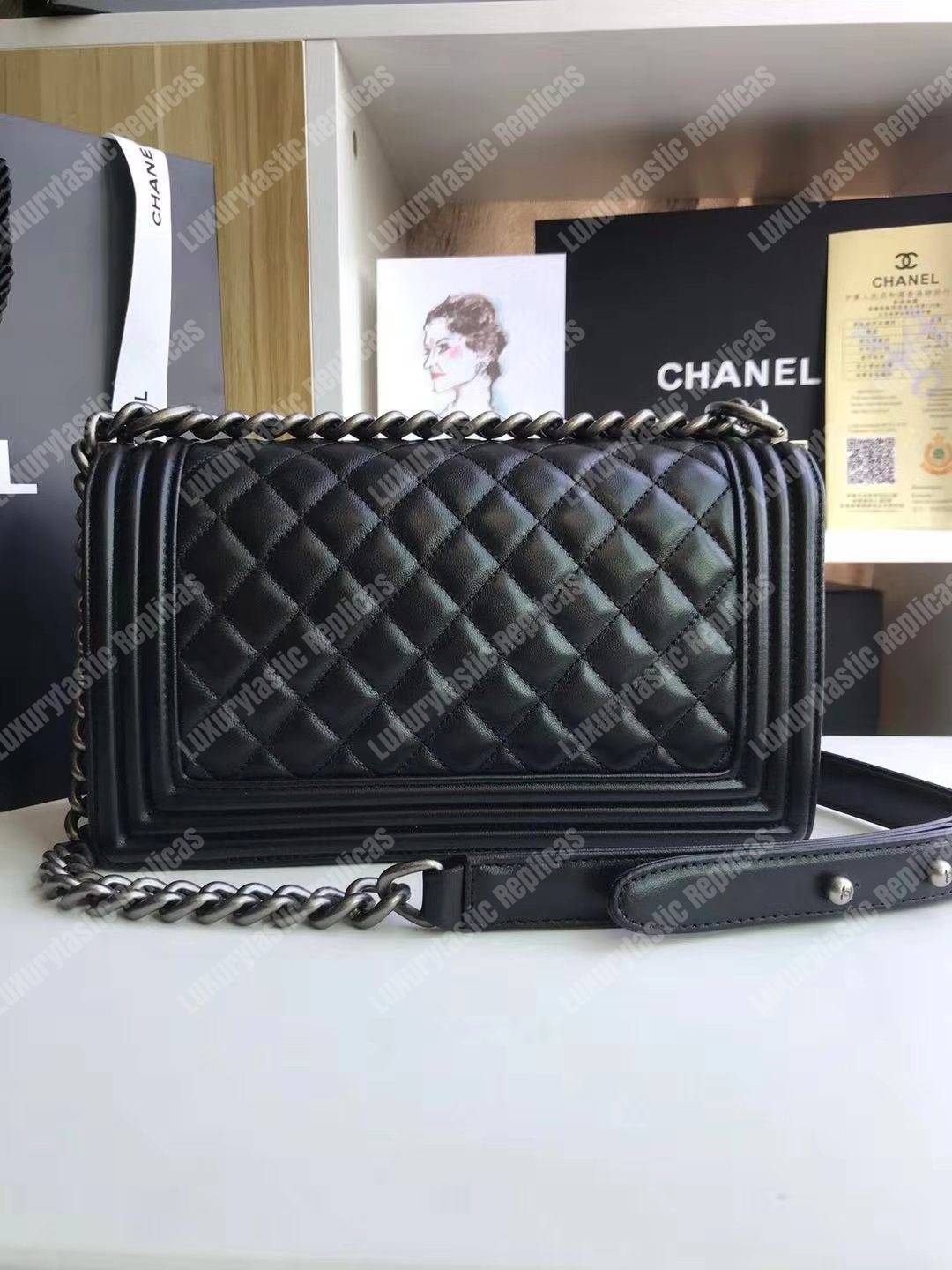 Ch*el boy medium handbag lambskin black
