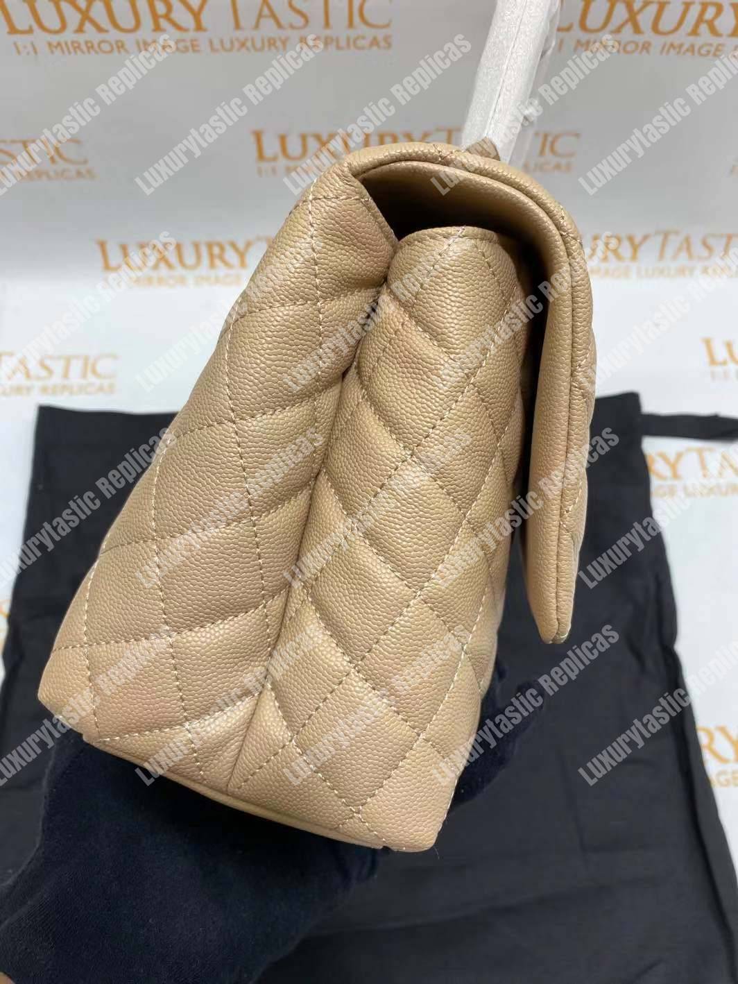 Ch*el flap bag with top handle beige
