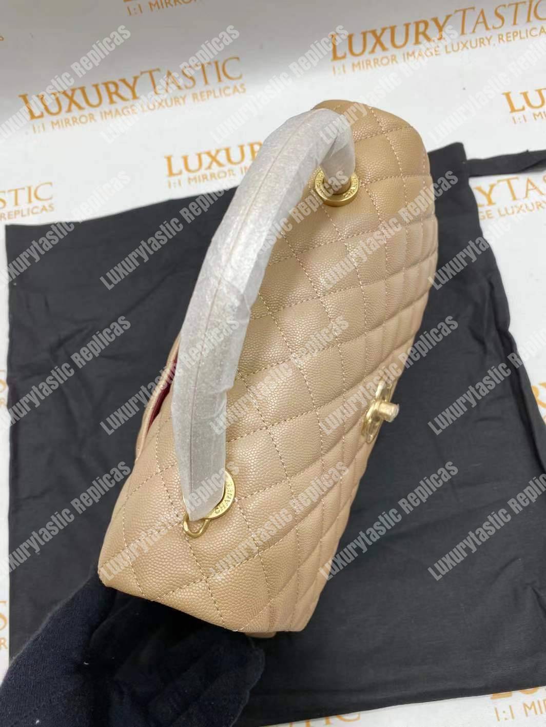 Ch*el flap bag with top handle beige