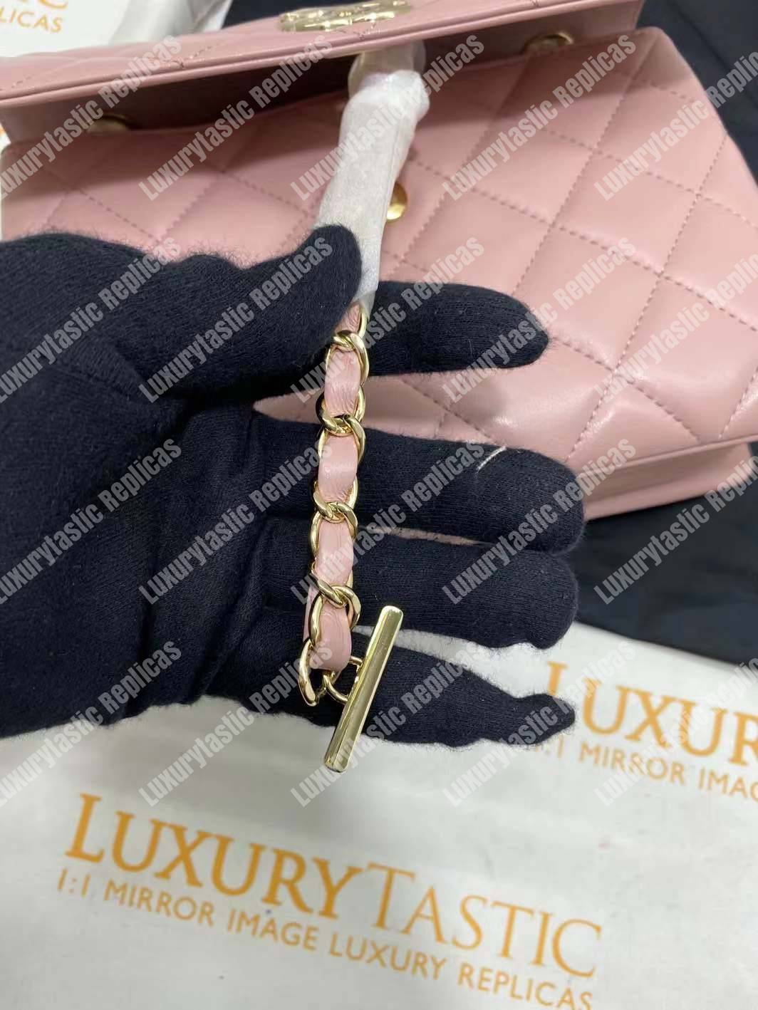 Ch*el small flap bag with top handle pink-gold
