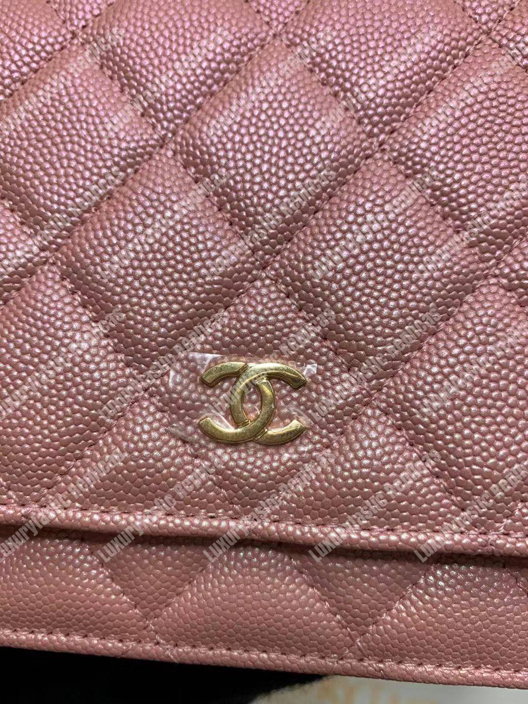 Ch*el wallet on chain – woc classic caviar silver-toned metal pink